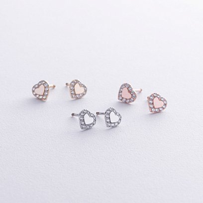 Сережки - пусети "Сердечки" з фіанітами (червоне золото) с03203 №3