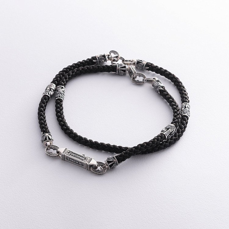 Шовковий шнурок "Спаси і Збережи. З образами святих" зі срібними вставками 1093шн від ювелірного магазину Онікс