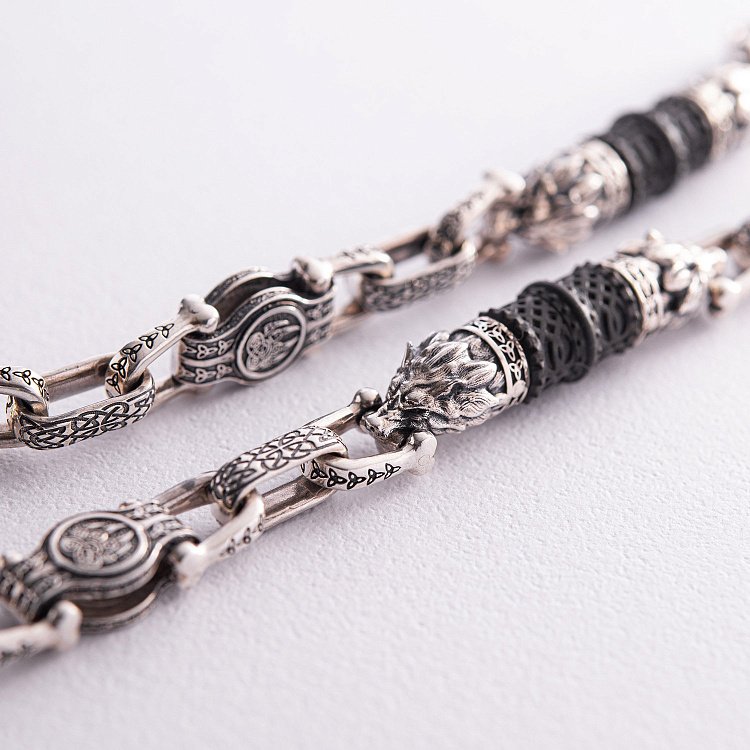 Чоловічий срібний ланцюжок "Вовки" з ебеновим деревом 812 від ювелірного магазину Онікс - 6