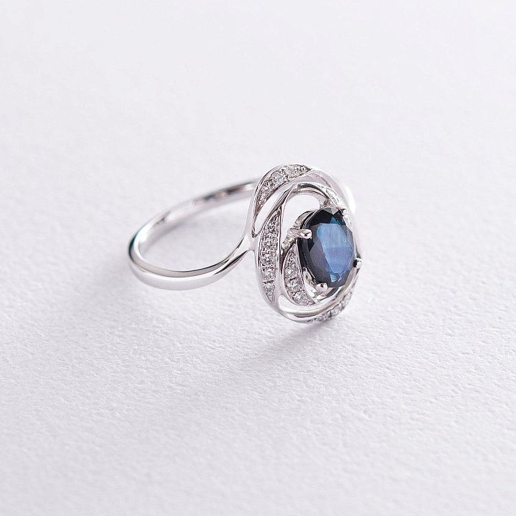 Золота каблучка з діамантами і сапфіром к249b від ювелірного магазину Онікс - 1