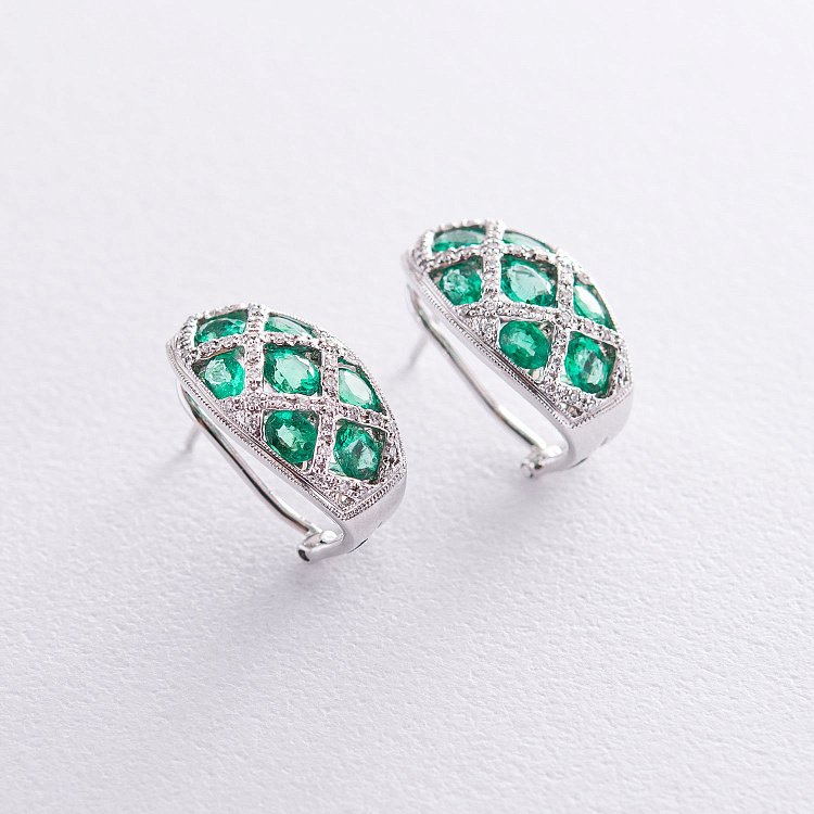 Золоті сережки з смарагдами і діамантами сб0245da від ювелірного магазину Онікс