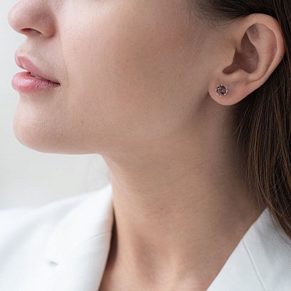 Серебряные серьги - пусеты (синт. кварц) 122823 №2