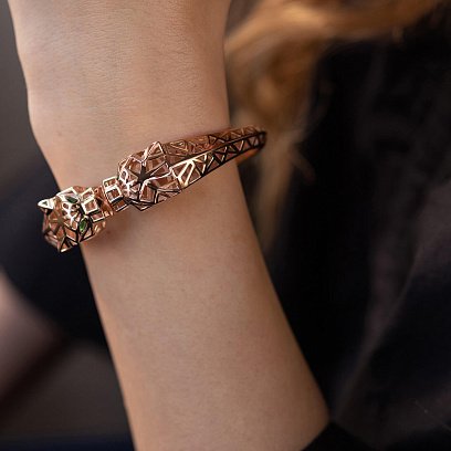 Жесткий браслет "Пантера" в красном золоте (фианиты) б05220 №2