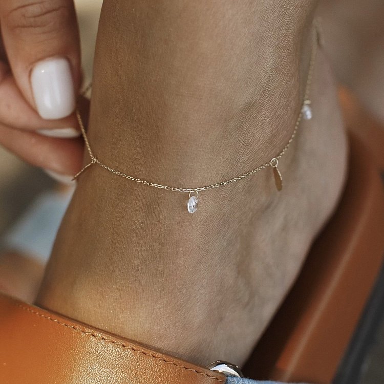 Золотий браслет "Пір'їнки" на ногу (фіаніти) б04795 від ювелірного магазину Онікс - 2