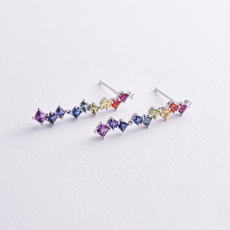 Золоті сережки - пусети з різнокольоровими сапфірами сб0449nl від ювелірного магазину Онікс - 2