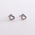 Серебряные серьги - пусеты "Сердечки" (голубые и желтые камни) 602 от ювелирного магазина Оникс