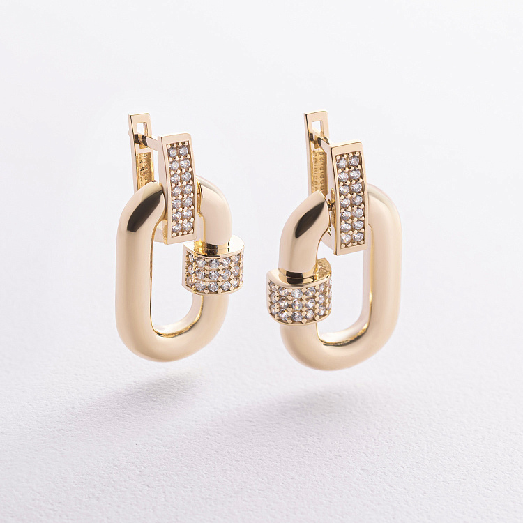 Сережки "Alice" в жовтому золоті (фіаніти) с09557 від ювелірного магазину Онікс - 1