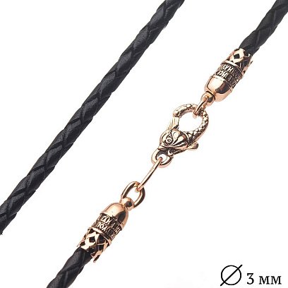 Шкіряний шнурок "Рибка" із золотою застібкою з молитвою (3 мм) кол00493