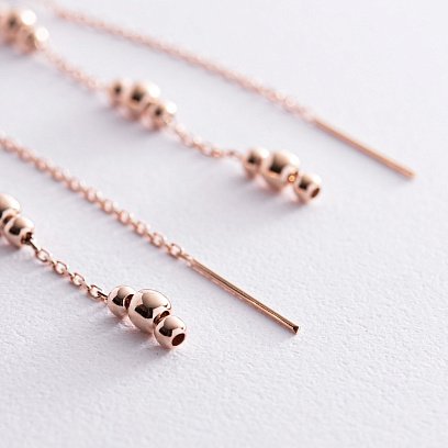 Золоті висячі сережки з кульками (протяжки) с08275 №3