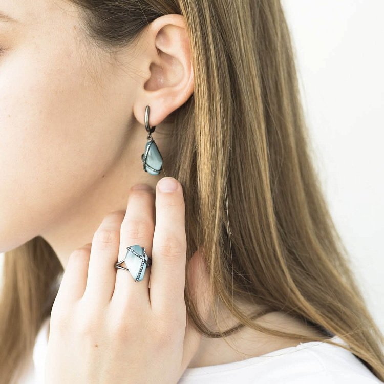 Серебряные серьги (им.улексит,фианит) 122279 - 2 Серебряные серьги (им.улексит,фианит) 122279 от ювелирного магазина Оникс - 2