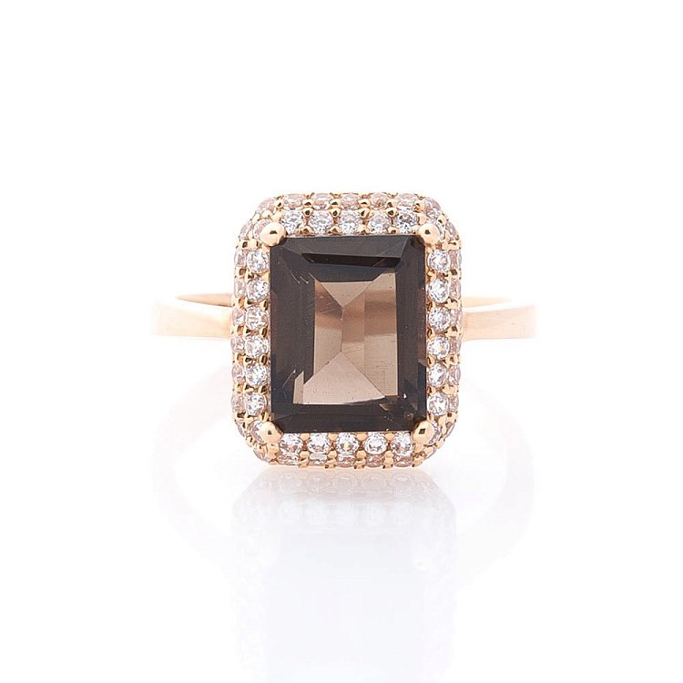 Золота каблучка (димчастий кварц, фіаніти) к02120 від ювелірного магазину Онікс - 2