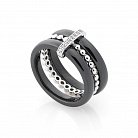 Керамическое кольцо с серебряной вставкой и фианитами 263373 от ювелирного магазина Оникс