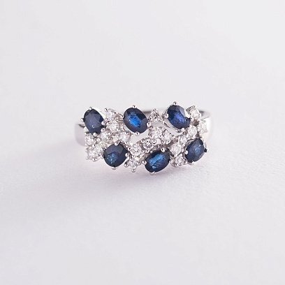 Золота каблучка з сапфірами і діамантами R3843Scha
