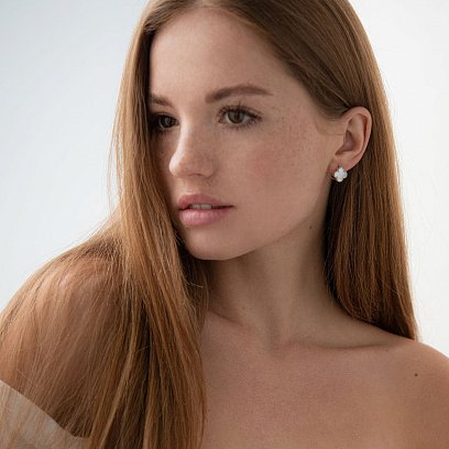 Серебряные серьги "Клевер" с перламутром 122002 №7