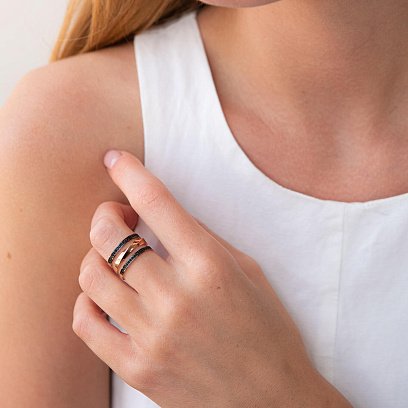 Кольцо в красном золоте (черные фианиты) к07043 №4