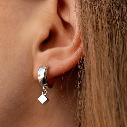 Серьги "Кубики" в белом золоте с08902 №4