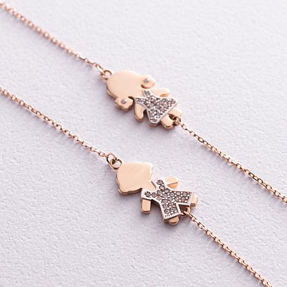 Золоте кольє "Хлопчик і дівчинка" (фіаніти) кол00994 №3