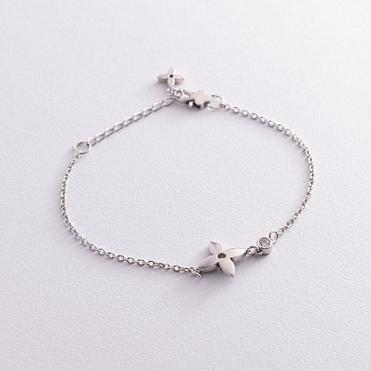 Срібний браслет "Конюшина" з фіанітом 4173р-CZ