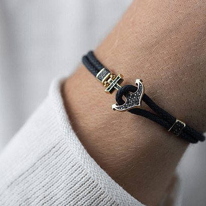 Каучуковый браслет в золоте "Якорь" с фианитами б02368 №4