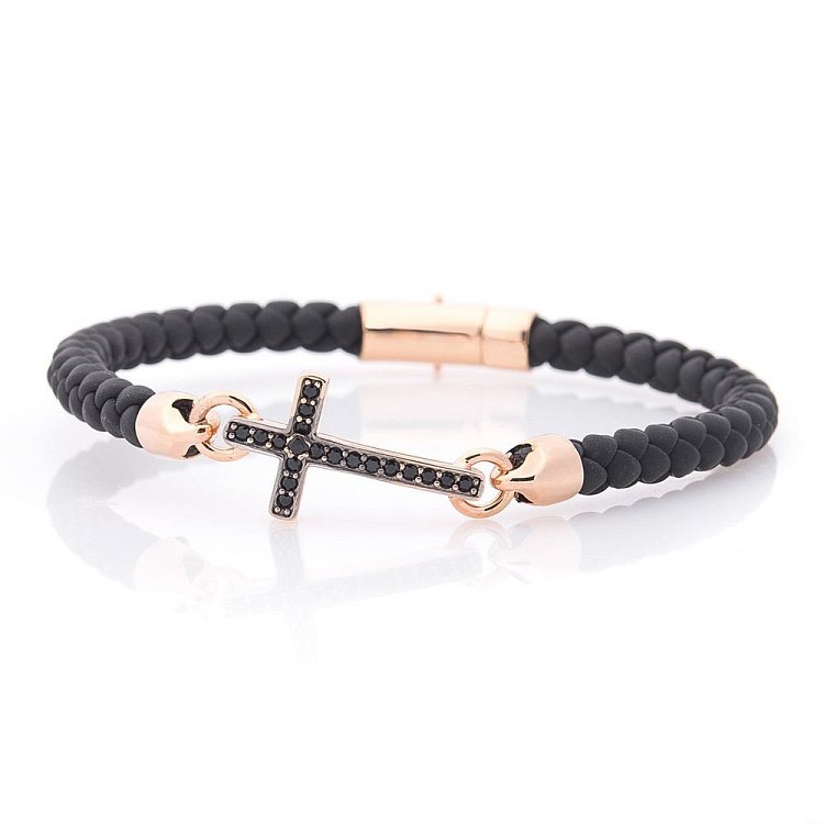 Каучуковый браслет с крестиком (фианит) б03998 от ювелирного магазина Оникс