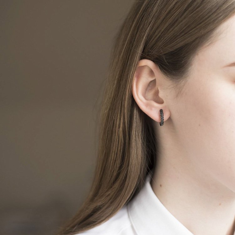 Золотые серьги с черными бриллиантами сб0252sth от ювелирного магазина Оникс - 2