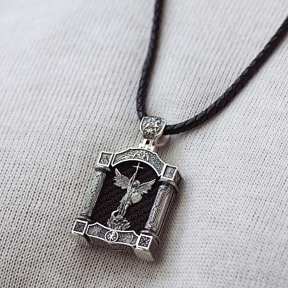 Серебряный кулон "Николай Чудотворец. Архангел Михаил" (эбеновое дерево) 1607 №6