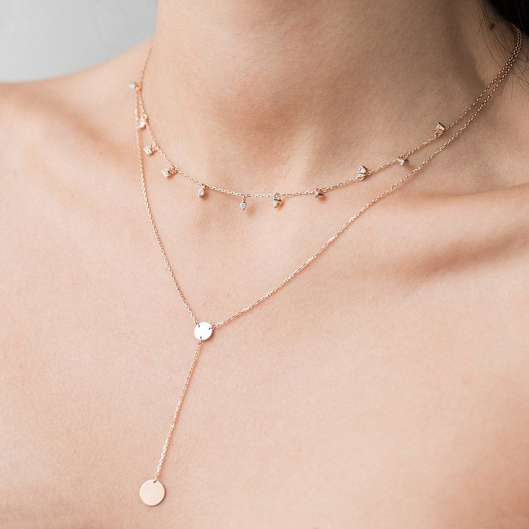 Подвійне золоте кольє "Дуальність" з фіанітами кол01405 від ювелірного магазину Онікс - 2