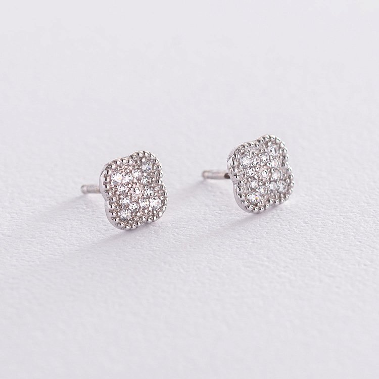 Срібні сережки - пусети "Конюшина" (фіаніти) 123001 від ювелірного магазину Онікс