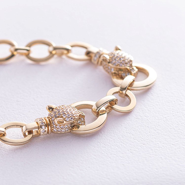 Браслет "Пантера" в жовтому золоті (фіаніти) б04064 від ювелірного магазину Онікс - 7