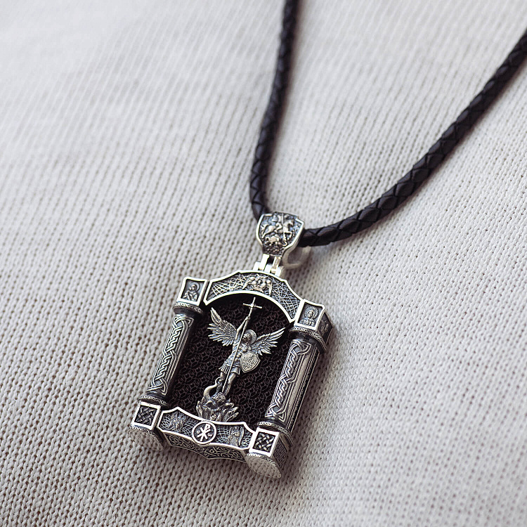 Серебряный кулон "Николай Чудотворец. Архангел Михаил" (эбеновое дерево) 1607 от ювелирного магазина Оникс - 5