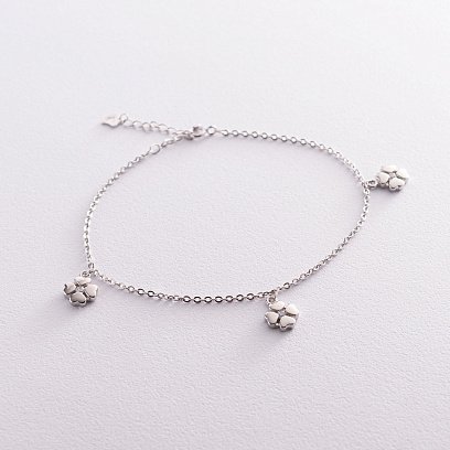 Срібний браслет "Конюшина" на ногу (фіаніти) 141541 №2