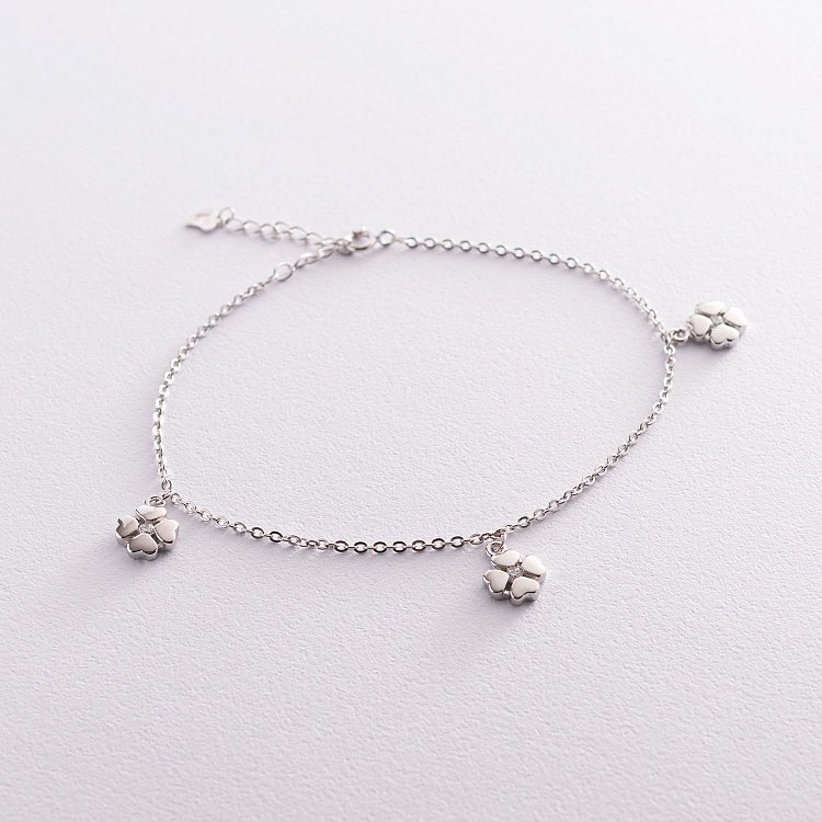 Срібний браслет "Конюшина" на ногу (фіаніти) 141541 від ювелірного магазину Онікс - 1