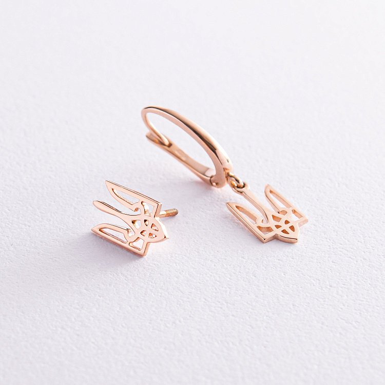 Асимметричные золотые серьги "Герб Украины - Тризуб" с07949 от ювелирного магазина Оникс - 1