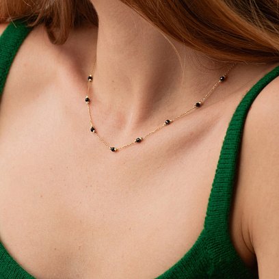 Колье "Шарики" с черными фианитами (желтое золото) кол02488 №7