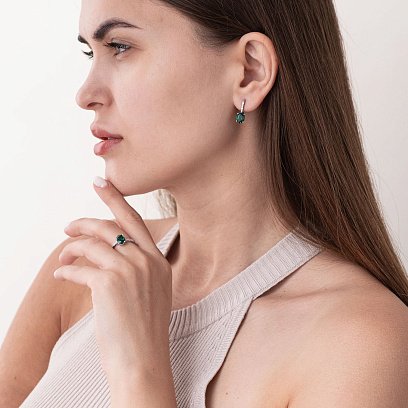 Серебряное кольцо с кварцом и фианитами 1339/1р-QGR №3