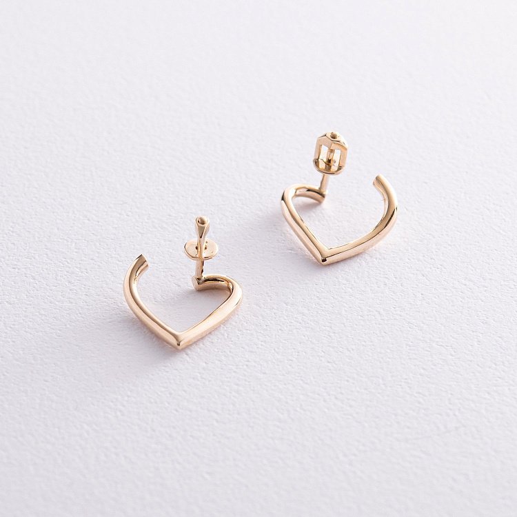 Серьги - пусеты "Сердечки" в желтом золоте с08133 от ювелирного магазина Оникс - 4