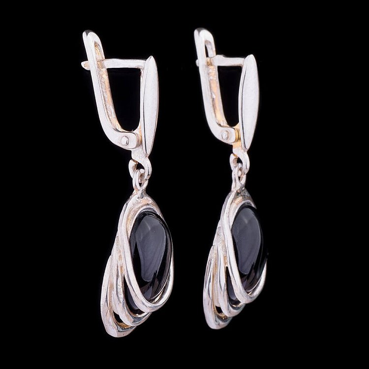 Серьги (обсидиан) 12608 от ювелирного магазина Оникс - 2