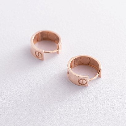 Серьги - кольца "Love" в красном золоте с07216 №3