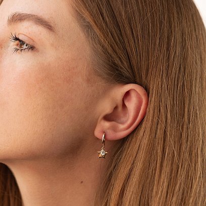 Золоті сережки "Зірочки" з фіанітами с08911 №2