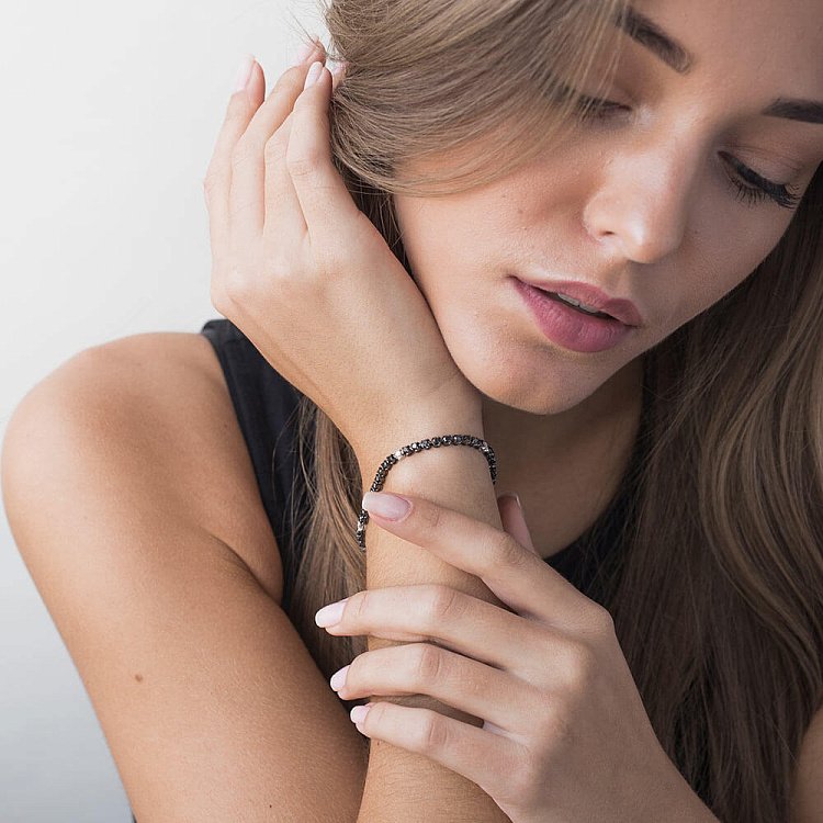 Золотой браслет с черными и белыми бриллиантами бб0007ar от ювелирного магазина Оникс - 2