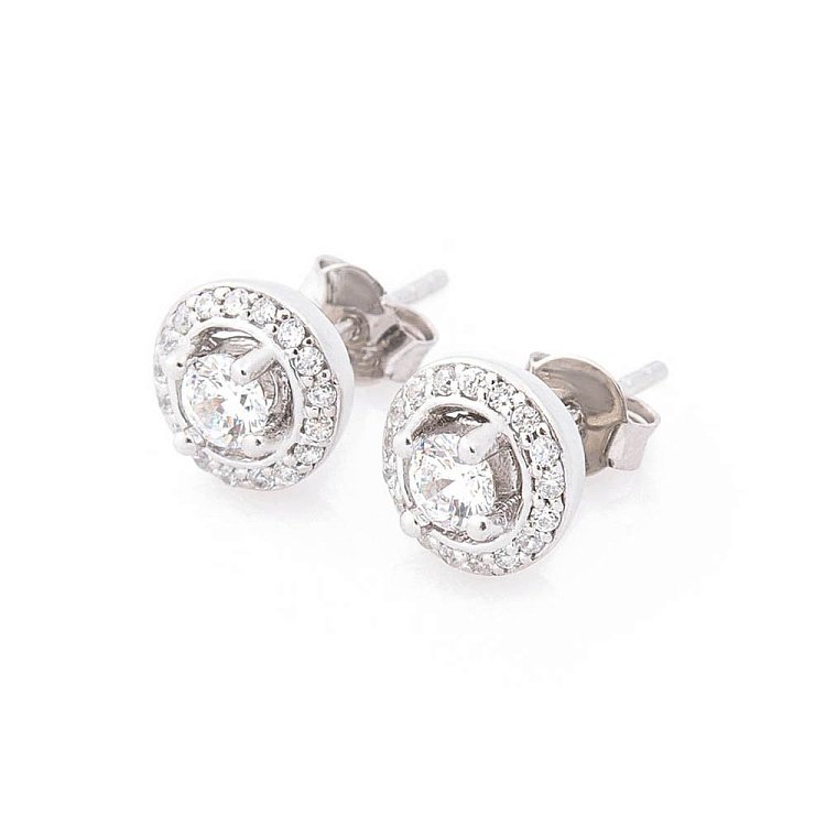 Сережки-пусети з фіанітами, родій (9мм) 121530 від ювелірного магазину Онікс