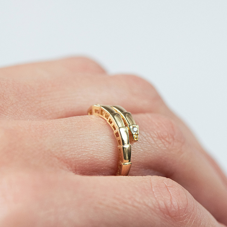 Кольцо "Змея" в желтом золоте (фианиты) к08307 от ювелирного магазина Оникс - 4