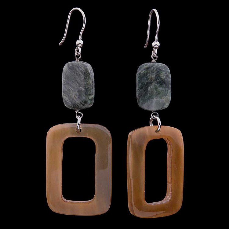 Серьги с агатом и слоновой костью 113с22 - 2 Серьги с агатом и слоновой костью 113с22 от ювелирного магазина Оникс - 2