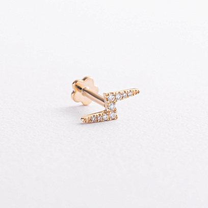 Одиночна золота сережка для хеліксу "Блискавка" (діаманти) сб0682ca