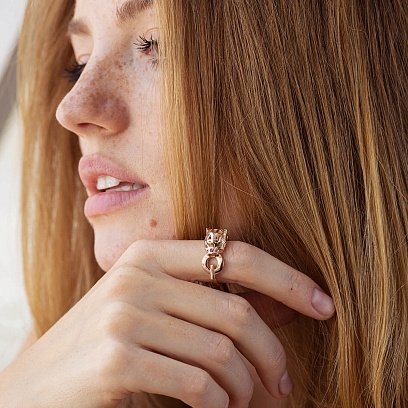 Кольцо "Пантера" в красном золоте (фианиты) к07610 №8