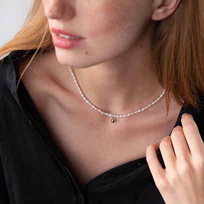 Серебряное колье "Жемчужинки с шариком" жемшар №16