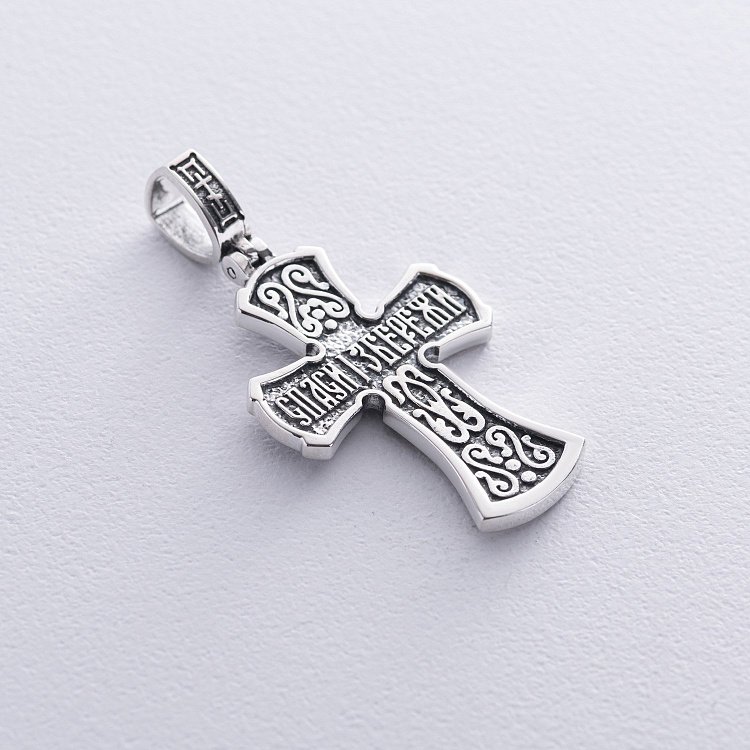 Серебряный крест "Распятие. Спаси и Сохрани" (на укр. языке) кду-23 от ювелирного магазина Оникс - 5