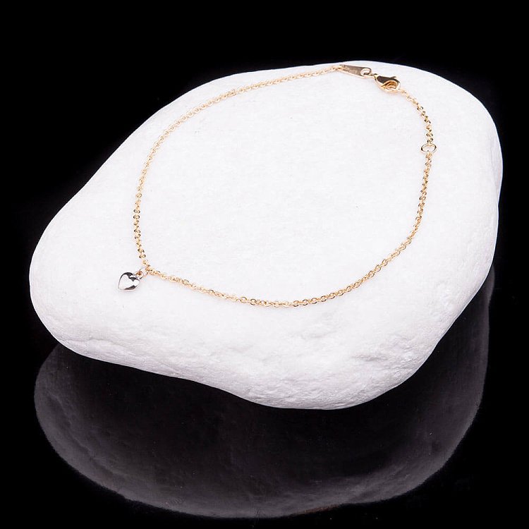 Золотий браслет на ногу з серцем б01816 від ювелірного магазину Онікс