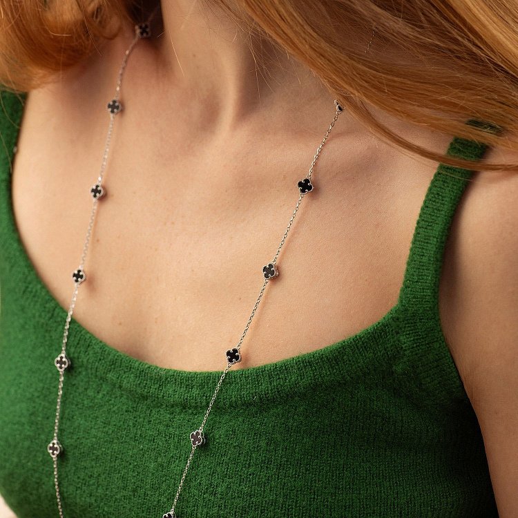 Колье "Клевер" с ониксом mini (белое золото) кол02427 от ювелирного магазина Оникс - 3