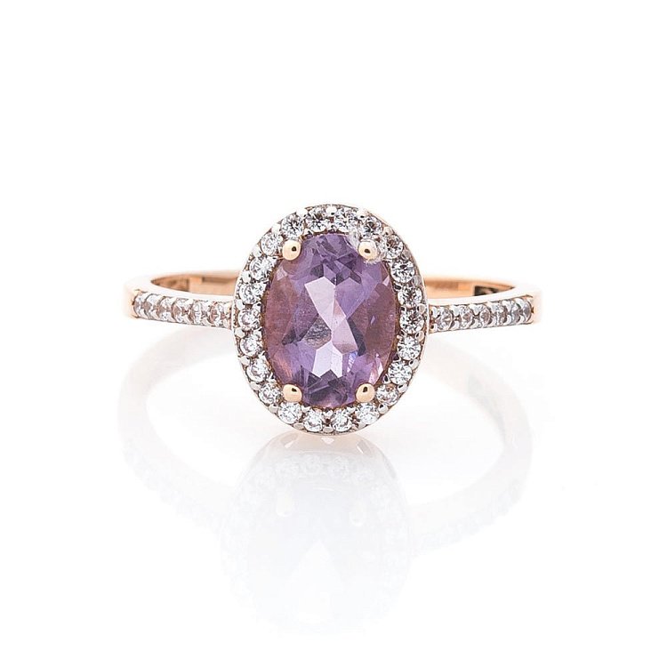 Золотое кольцо с аметистом и фианитами к04654 от ювелирного магазина Оникс - 2